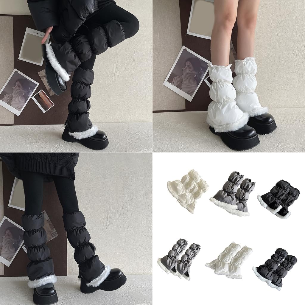 Windproof Leggings Gaiters for Women Padded Plush Hem Puffer Leg Warmers Covers