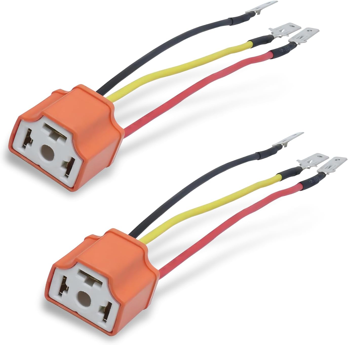 2 PCS Car H4 Light Bulb Socket, Ceramic High Temperature Resistant 3 Pin Base with Wiring Harness, Front Lighting Bulb Modified Pigtail Plug Harness Connector, Universal for Cars (Orange)