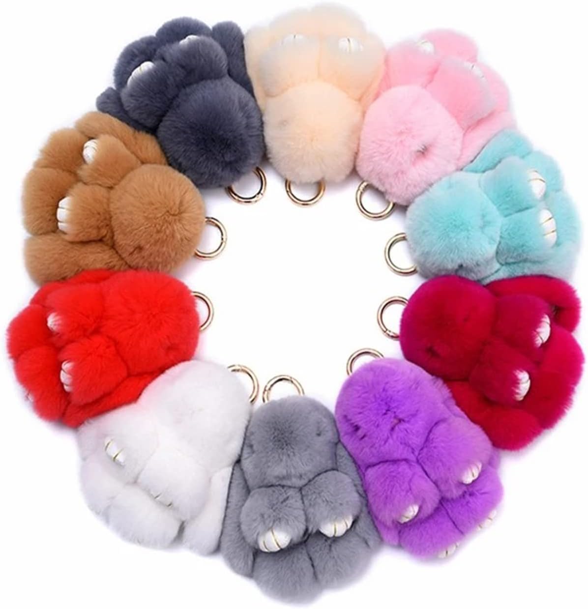 HXINFU Soft Cute Rabbit Fur Pom Pom Keychain Fluffy Real Rex Bunny Keychain Decoration - Image 7