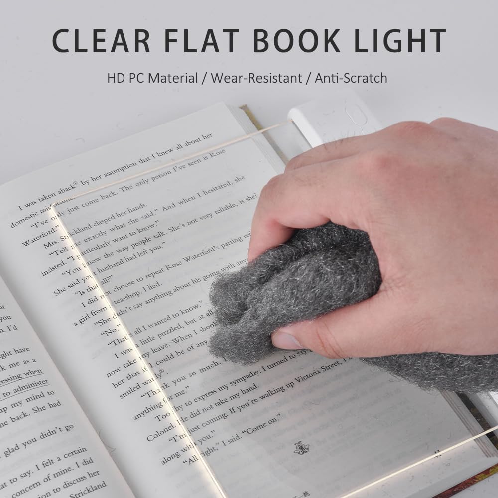 AVEKI Book Light, Dimmable LED Reading Light 3 Color Flat Book Lamp for Reading, Rechargeable Full Page Lights with Timer Portable Bookmark Lights Clip On Study Light for Kids Eye Protection (Black)