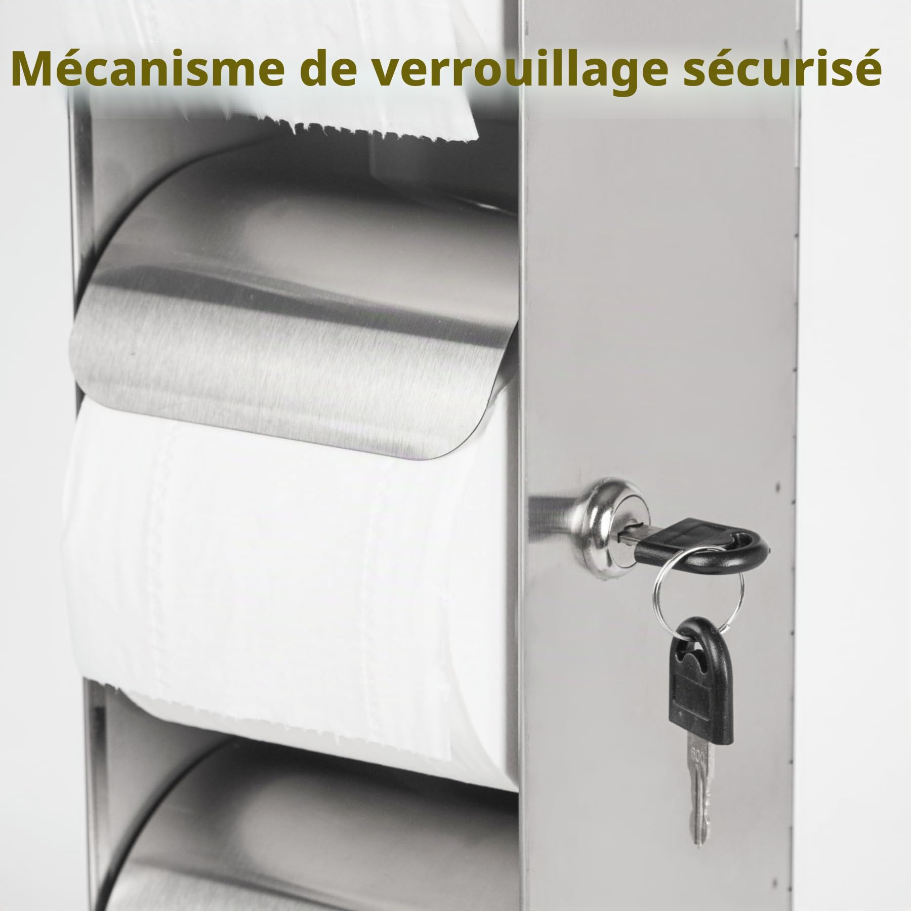 Distributeur de papier toilette/papier toilette commercial avec verrou, 3 rouleaux de papier toilette en acier inoxydable, support mural, double rouleau, verrouillage sans contact pour salle