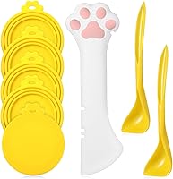 Vista 7 de Uiifan Tapa de comida para gatos, tapas para latas de comida para gatos, 8 piezas, juego de 5 tapas de silicona para gatos húmedos, 2 cucharas
