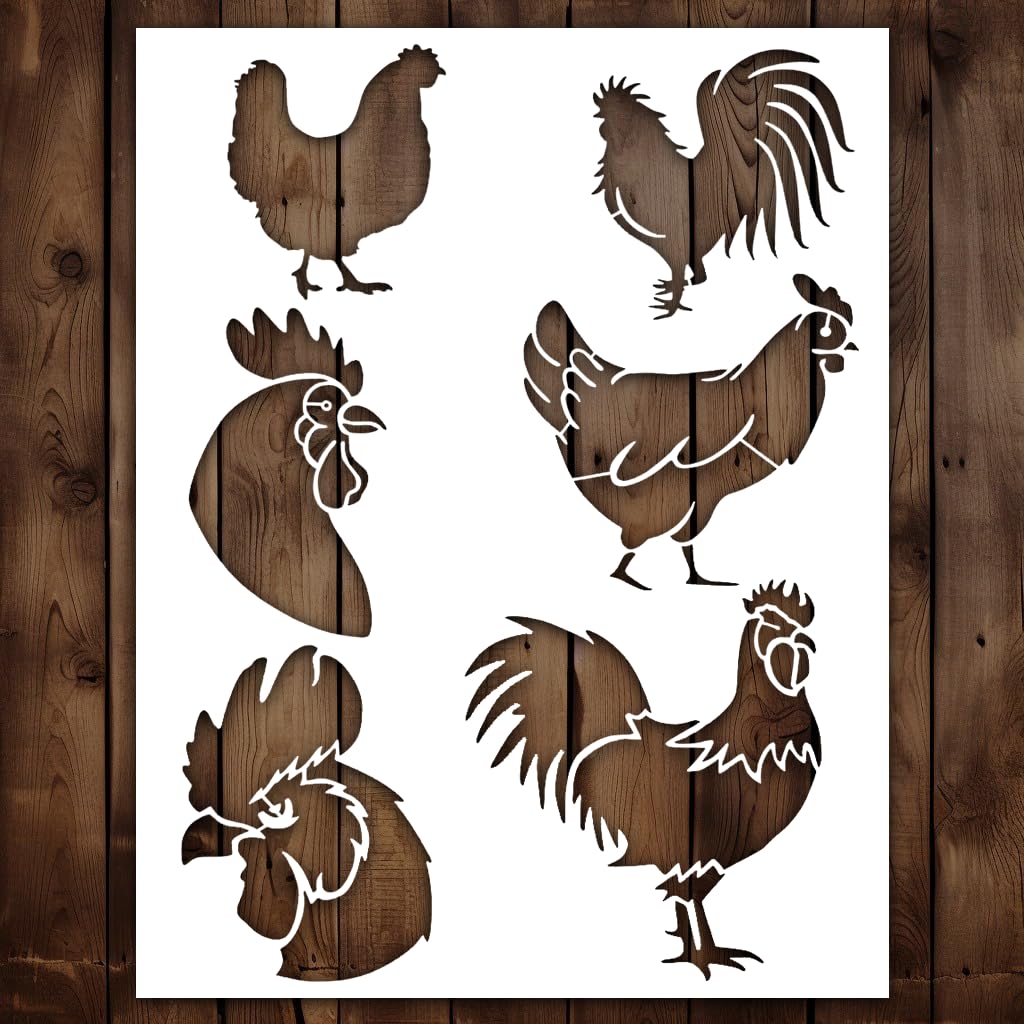 Chicken Stencil | Reusable Farmhouse Farm Stencils for Painting on Wood, Glass, Wall, Rock, Fabric, Walls, Canvas, Glassware | Rooster Farm Animals