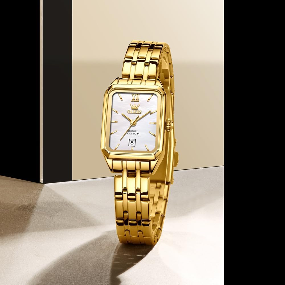 OLEVS Gold Watches for Women Square Luxury Business Rectangle Ladies Watches for Woman with Date Water Resistant Ladies Watch for Small Wrists Reloj para Mujer Diamond Blue/Green/Black/White/Gold - Image 7