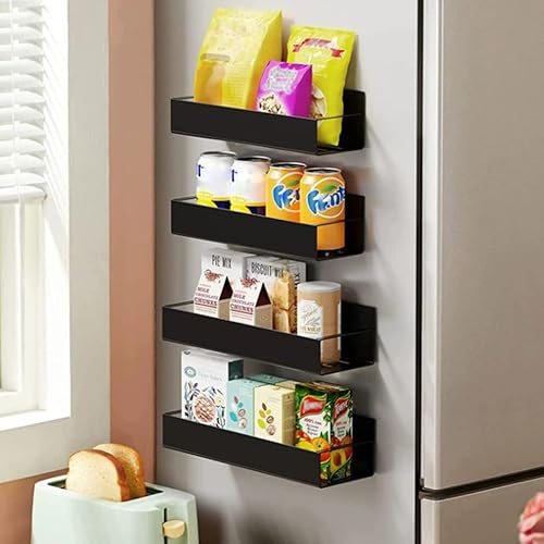 Miniatura 3 de 2 estantes magnéticos para especias con 4 ganchos extraíbles para refrigerador y cocina, estante de metal magnético fuerte, organizador de especias,