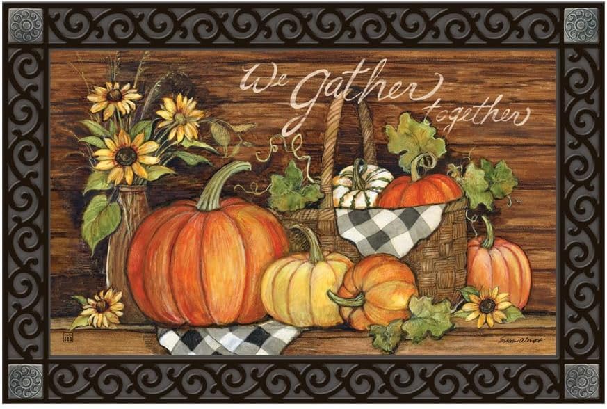 Studio M We Gather Together - All Weather Interchangeable Doormat Insert - 30x18 Inch Eco-Friendly Recycled Rubber Backing - Harvest Gathering