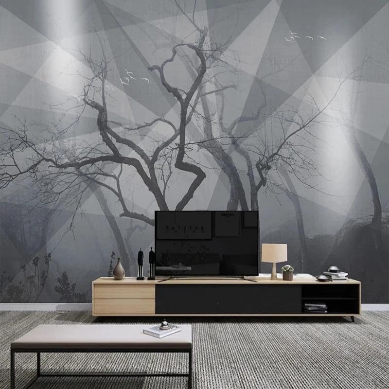 3D simple mural de fondo de pantalla de bosque en blanco y negro pared de fondo del sofá de la Sala de estar del dormitorio del hogar PVC (autoadhesivo)