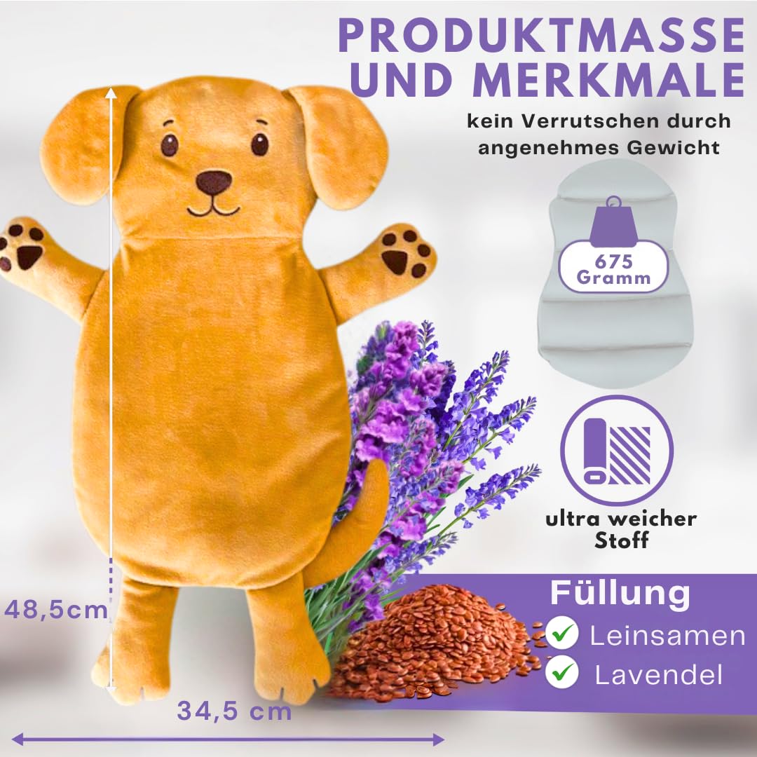 Cojín de granos, cómodo cojín térmico, apto para microondas, funda lavable, diseño de gato animal ideal para tensiones y calambres, regalo para mujeres, niñas y niños (marrón perro)
