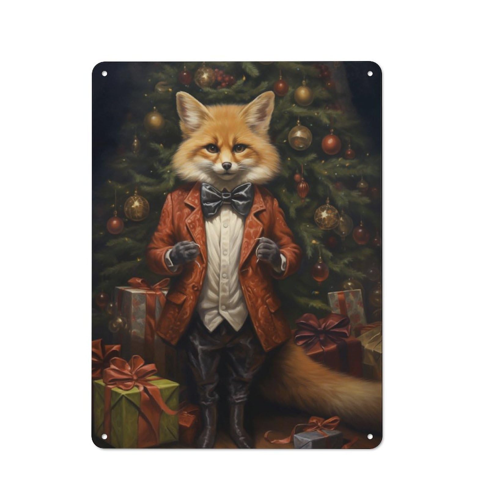 Junmoney Fox Christmas For Garden Room Or Summerhouse, Vintage Tin Sign 40X30cm, A Metal Wall Feature For Garden Rooms And Summerhouses