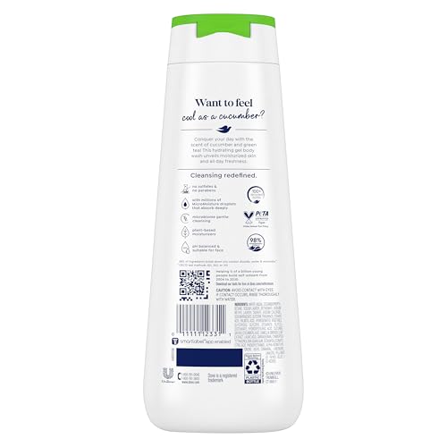 Image of Dove Body Wash Refresh Cucumber and Green Tea for 24hr Lotion-Soft Skin Moisturizing Skin Cleanser with No Sulfates No Parabens 20 oz