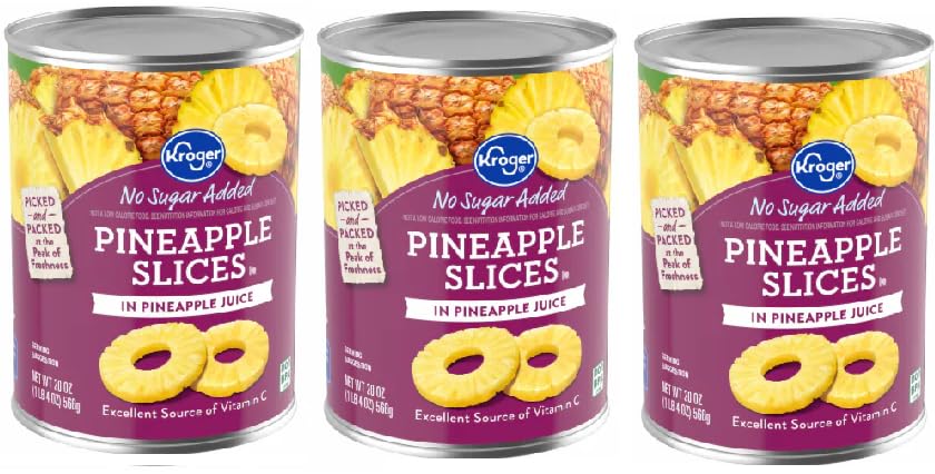 Pineapple Slices No Sugar Added in Pineapple Juice (Pack Of 3 Cans), 20 oz. Each