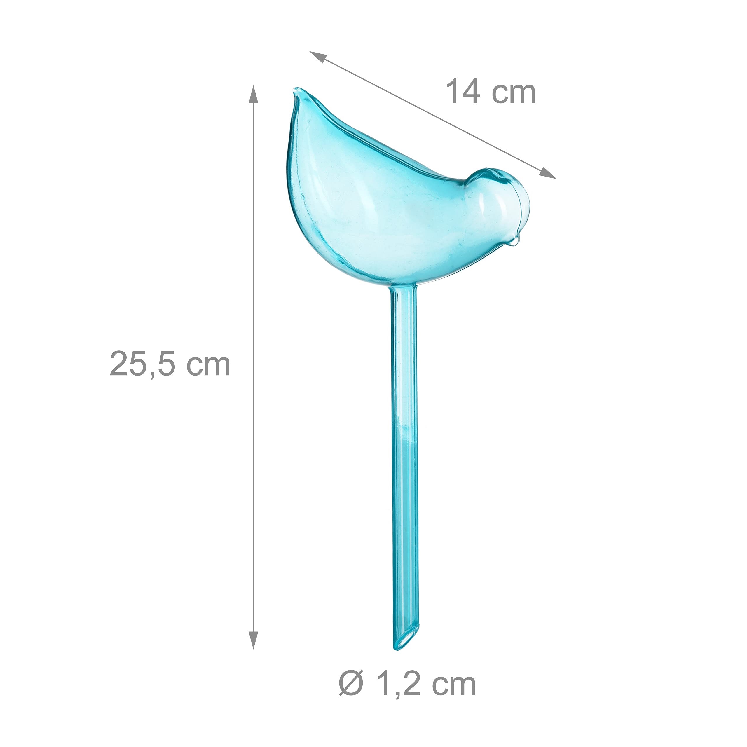 Relaxdays Pack 40 Globos Autorriego Diseño Pájaro, Regadores Plantas 200ml, Dosifican Agua de Riego, Azul