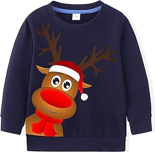 LXKA Boys Kids Christmas Jumper Sweatshirt Xmas Jumpers Reindeer Snowmen Santa Long Sleeve Tops Cotton T-Shirts Toddler Crew Neck Casual Winter Clothes Age 1-7 Years