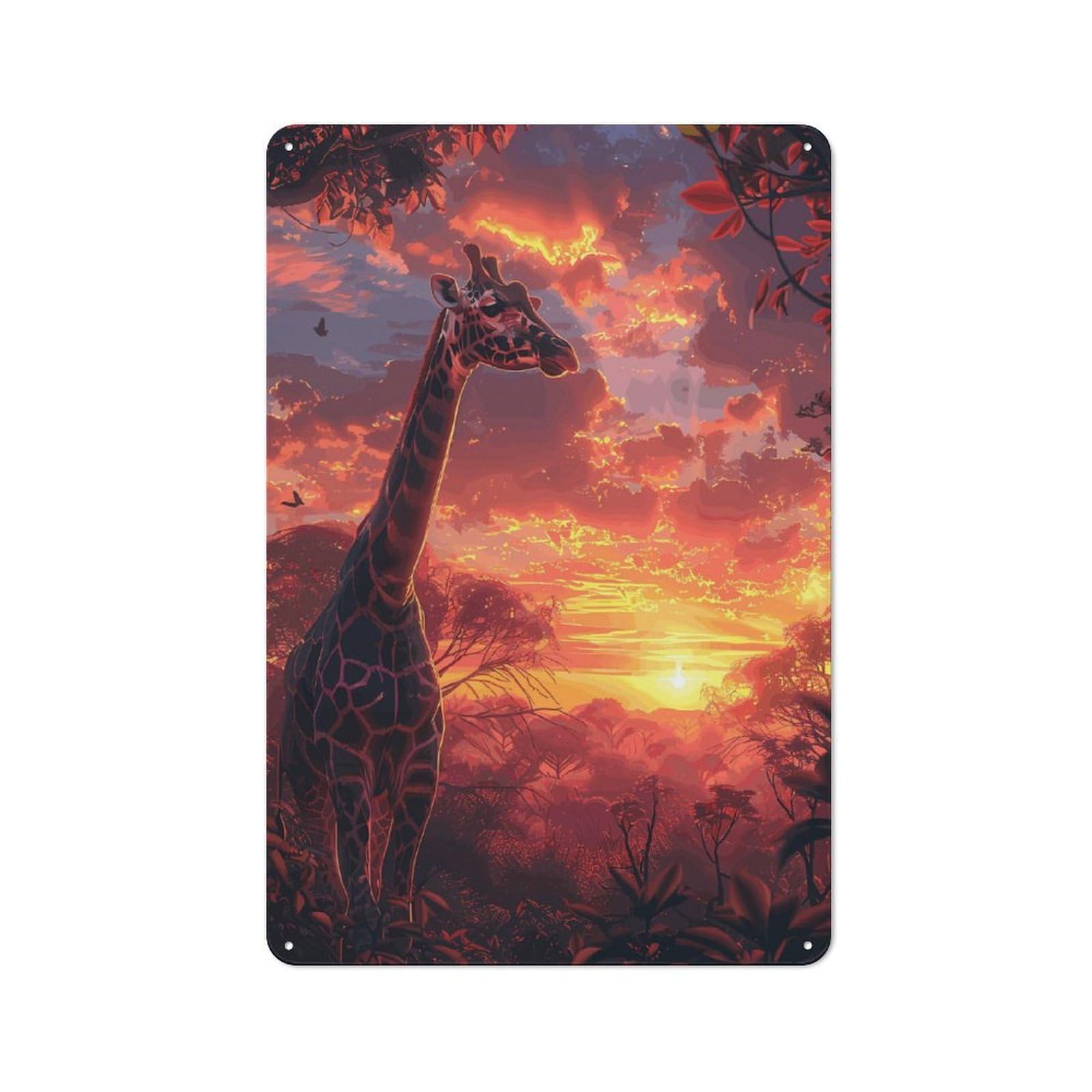 Workshop Style Giraffe Savanna Sunset Decorative Metal Plaque 30x20cm, Shed Wall Plaque for Tool Room, Garage, Studio Or Home Bar