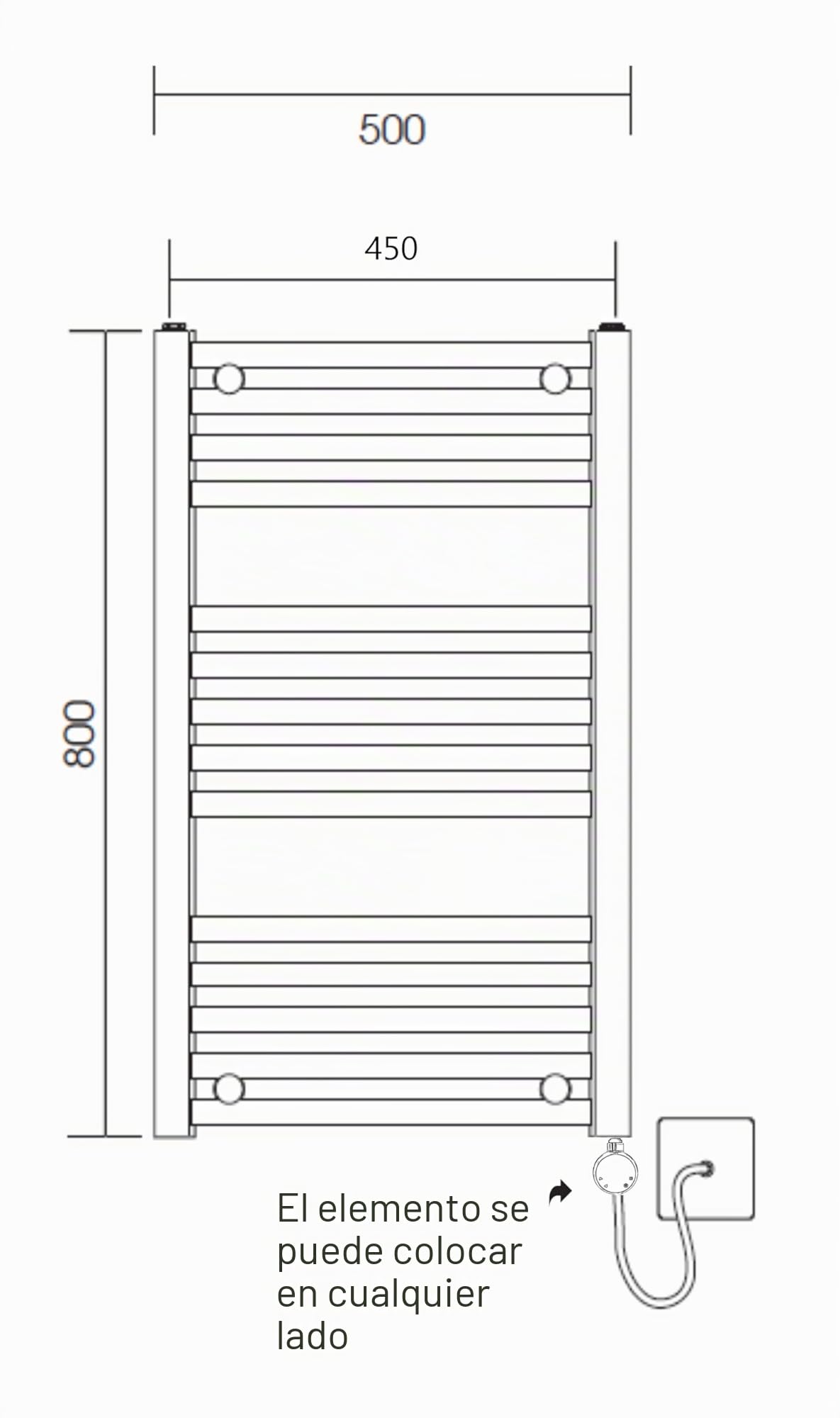 Toallero Eléctrico Inteligente WiFi Controlado con Calefacción Blanco 500mm An x 800mm Al Temporizador Programable de 7 Días Compatibilidad con App (Riel Blanco + Elemento WiFi Cromado)