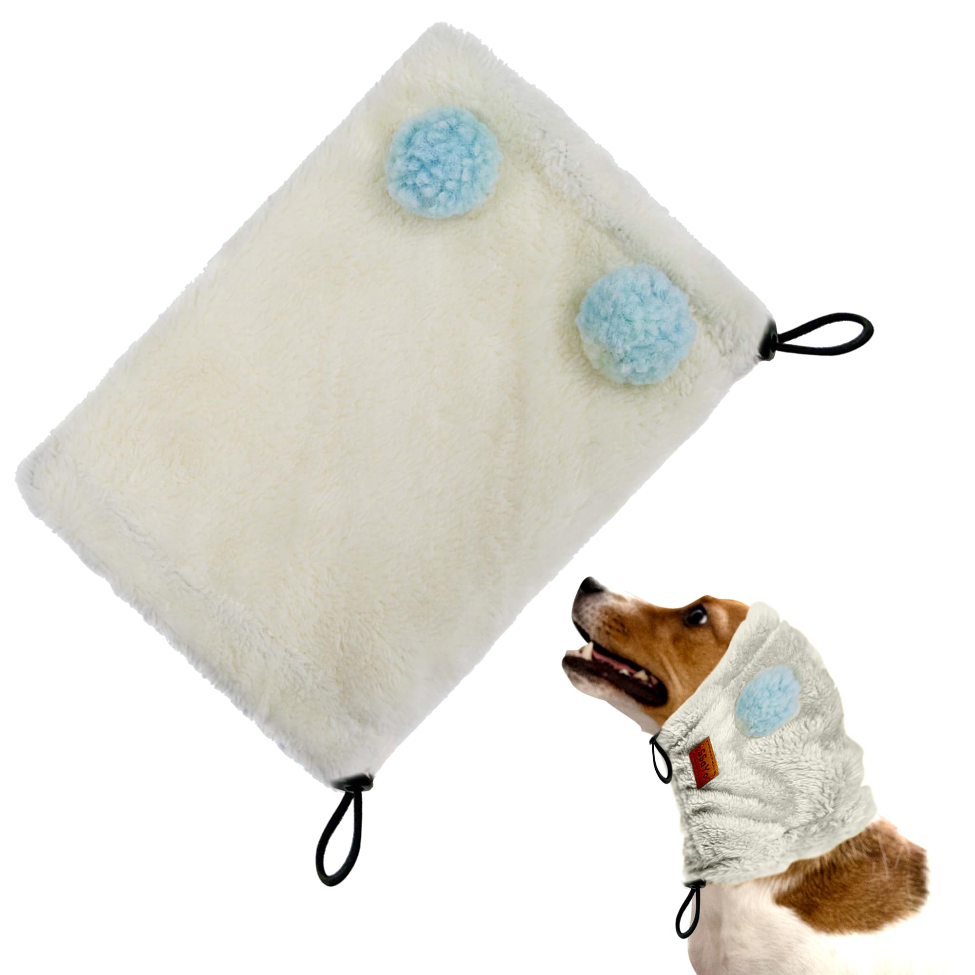 SSaYo Dog Ear Muffs Noise Protection - Soft Calming Hood for Anxiety Relief, Fireworks, Thunder, Grooming & Vet Visits - Elastic Headband & Comfortable Neck Warmer Scarf for Winter Travel, White — image 1