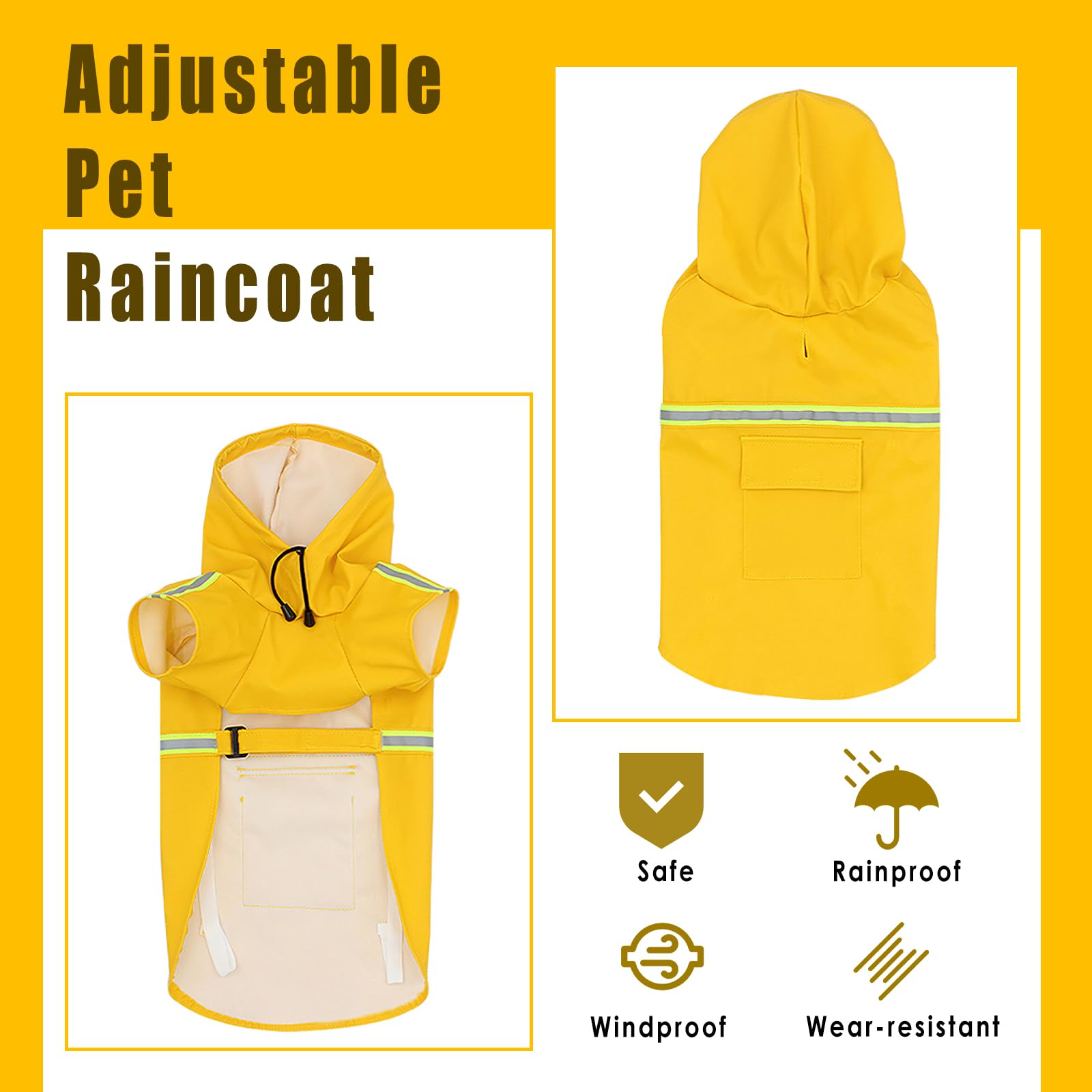 Imperméable Chien Grande Taille, Veste Imperméable pour Chien, Etanche et Coupe-Vent Manteaux Imperméables pour Chiens, Chiot Poncho de Pluie avec Bandes Réfléchissantes (Jaune, 4XL)