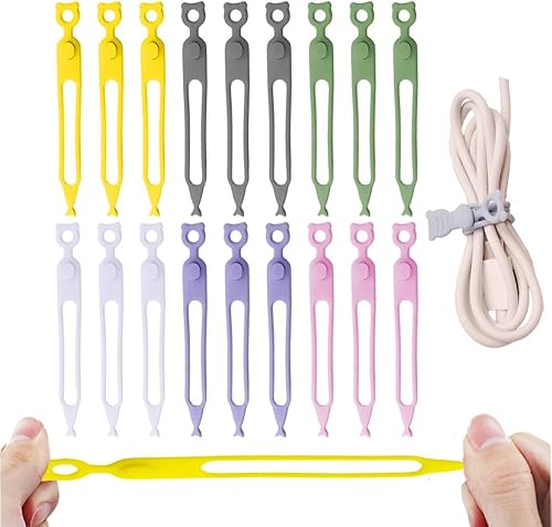Miniatura 1 de Organizadores de cables de silicona, correas elásticas multiusos reutilizables para agrupar y sujetar cables, envoltura de cable ajustable para