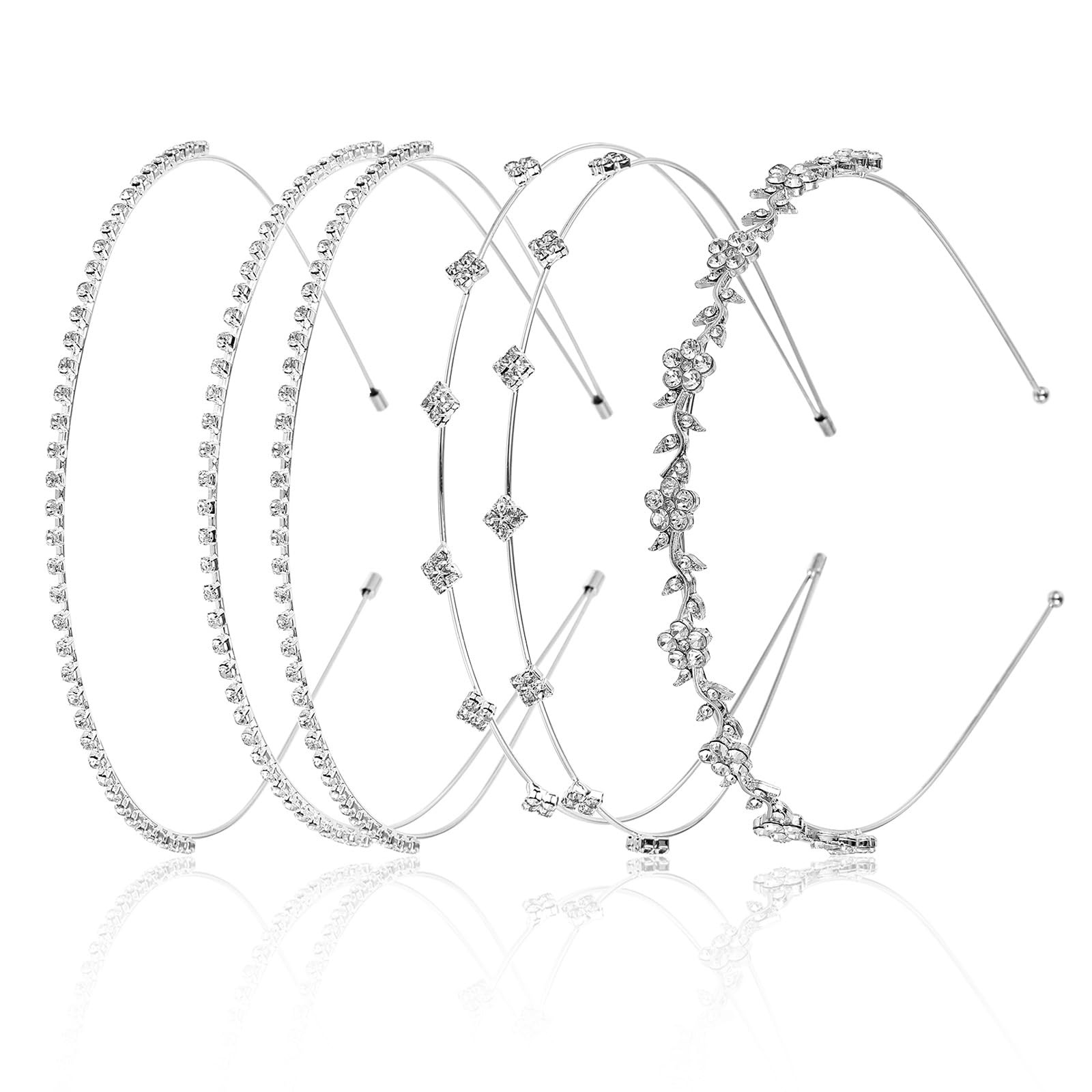 4 Pcs Silver Rhinestone Headband for Women Girls Bridal Wedding Headband Metal Hair Band Tiara Prom Hair Accessories Crystal Flower Sparkly Diamond Crown