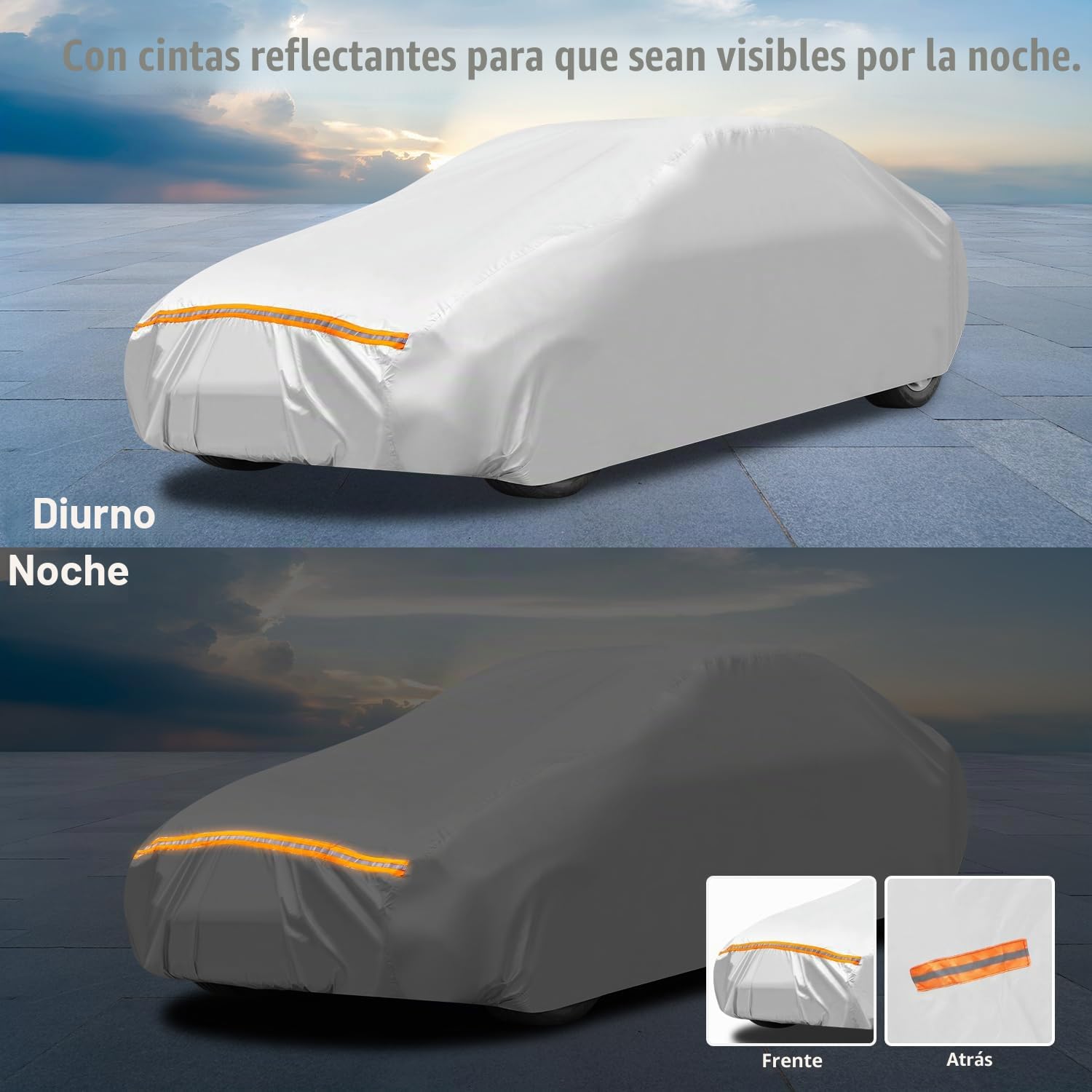 Ohuhu Funda para Coche Exterior del Coche Impermeable Cubierta Coche, Resistente al Viento y a los rasguños Protección UV, para automóviles Sedan XL (485-510cm)