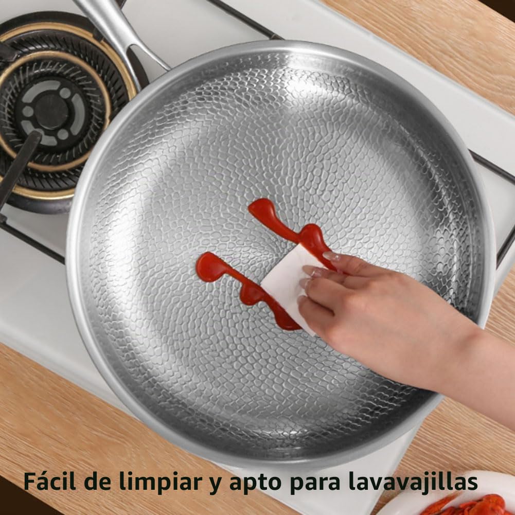 Mireve sarten titanio, sartén de titanio puro antiadherente mireve, sarten mireve, hammered titanium nonstick frying pan, sartén de titanio sin revestimiento con tapa (Sin Tapa, 32cm)