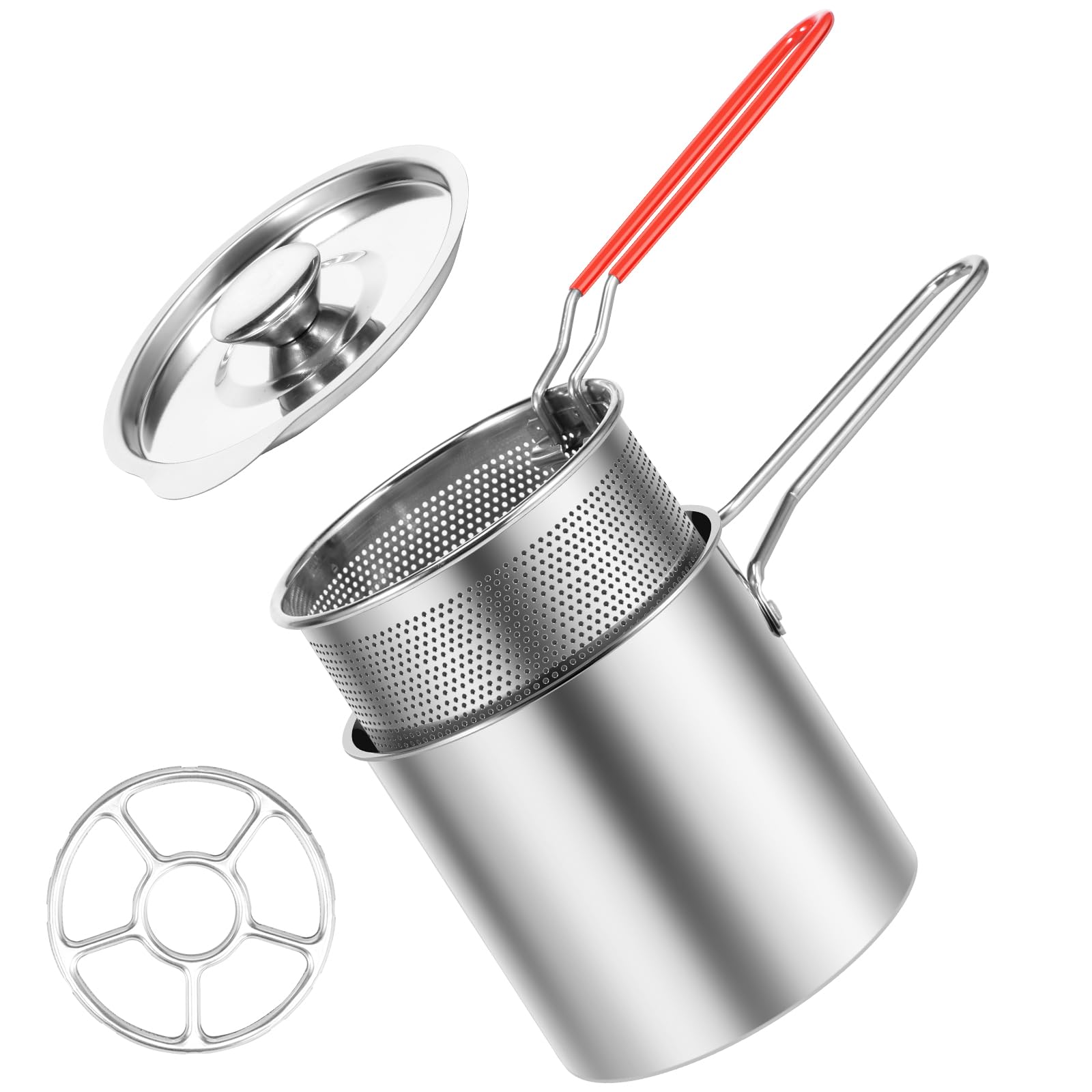 Foppla Deep Fryer with Strainer Basket and Handle Stainless Steel Fry Pot Food Grade Outdoor Fryer with Lid Portable Food Cooking Pot for Frying Fish Shrimp Chicken and Fries