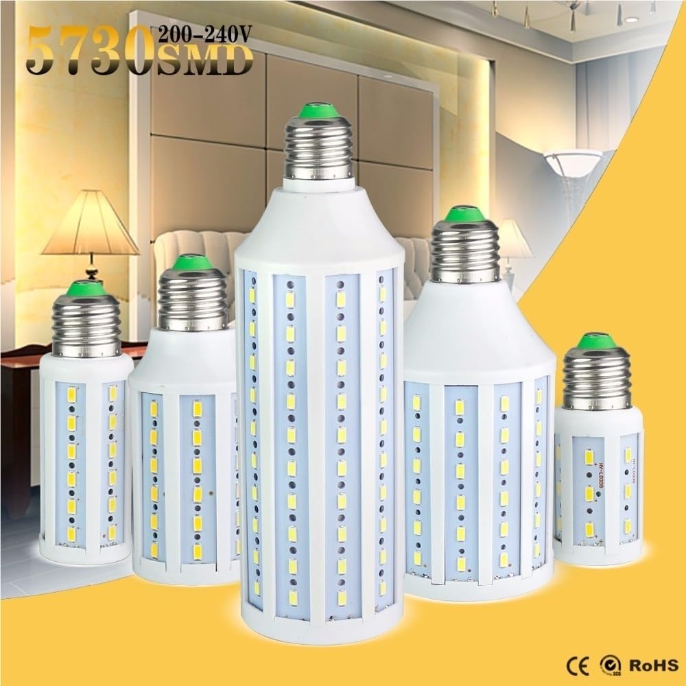 Illuminazione KJXP, Confezione da 5, lampadine a diodi emettitori LED E27 AC220V SMD5730 Lampada senza sfarfallio Faretto LED(Cool White,50W)