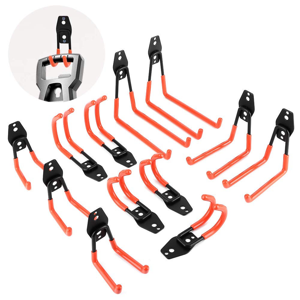 Ganci da Garage da 12 Pezzi Ganci Portaoggetti Organizzatore da Parete per Attrezzi Elettrici Corda Pala Bicicletta, Rivestimento in PVC, Supporta Fino a 88 Libbre, per Officina Garage, Ferro