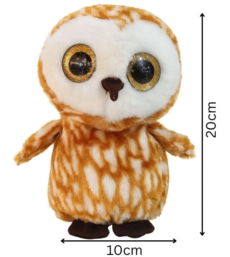 Image of Brown & White Owl Plush Soft Toy - 20cm Stuffed Animal | Cute & Cuddly Bird with Big Eyes for Kids | Birthday Gift