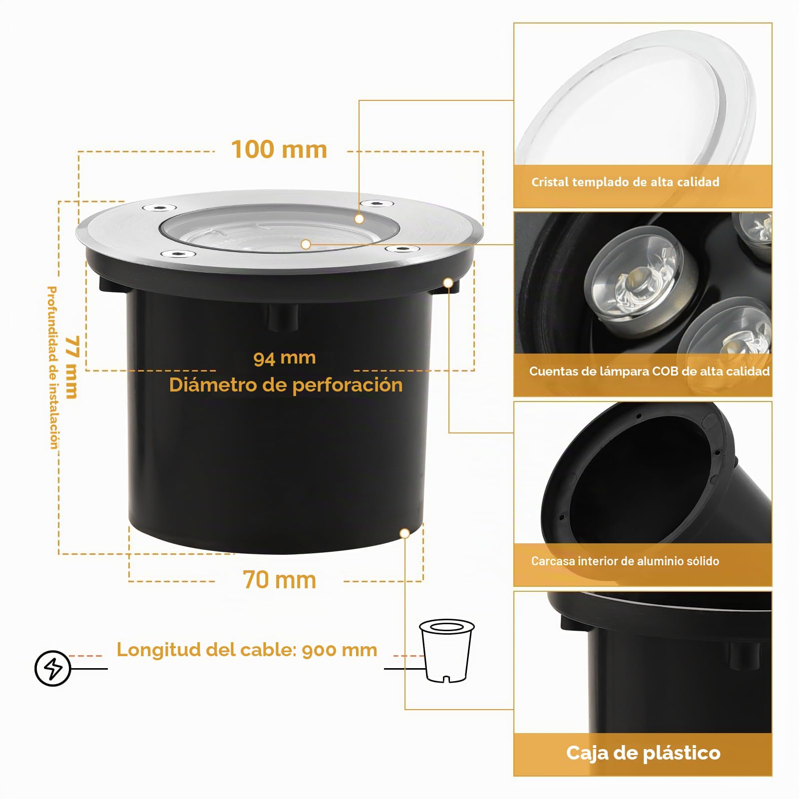 Dailyart Foco Suelo Led Lámpara de Subterránea 3W 3000K Blanco Cálido Impermeable IP67 AC85-265V 270LM LED Foco empotrable al Aire Libre luz paisaje decorativa al aire libre
