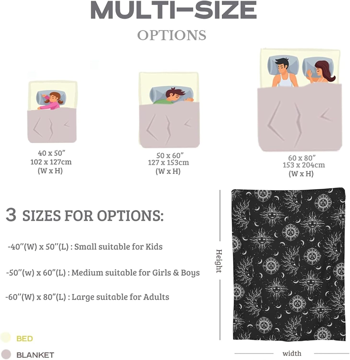 Sun and Moon Blanket 60"x50" Inch Cozy Fluffy Plush Crescent Moon Blankets Celestial Blanket Soft Flannel Hippie Throw for Men Women Boys Girls Christmas Sofa Bed Couch - Image 2