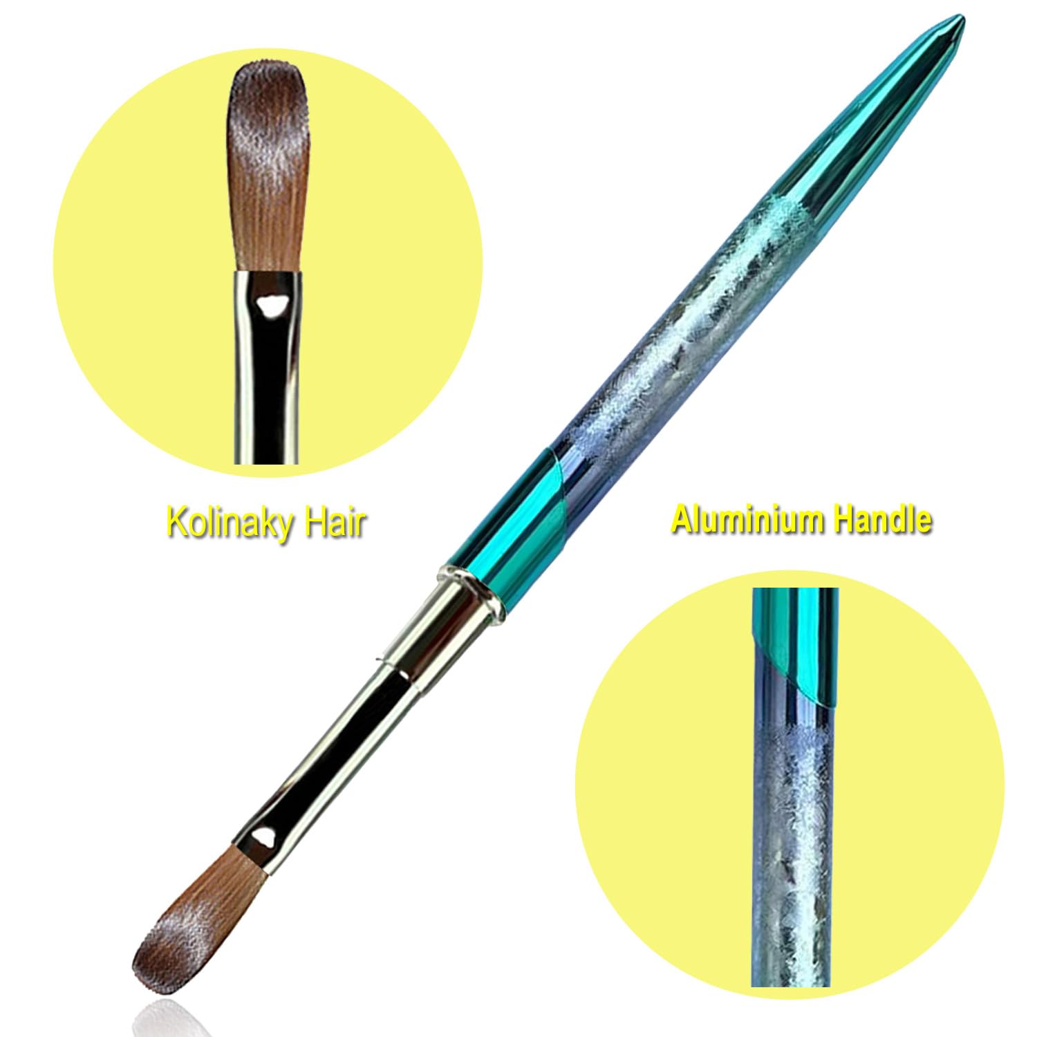 Kolinsky Nail Art Brush Acrílico con pelo de visón 100% virgen y mango de aluminio, pincel de gel profesional para aplicar Acrylic Beauty