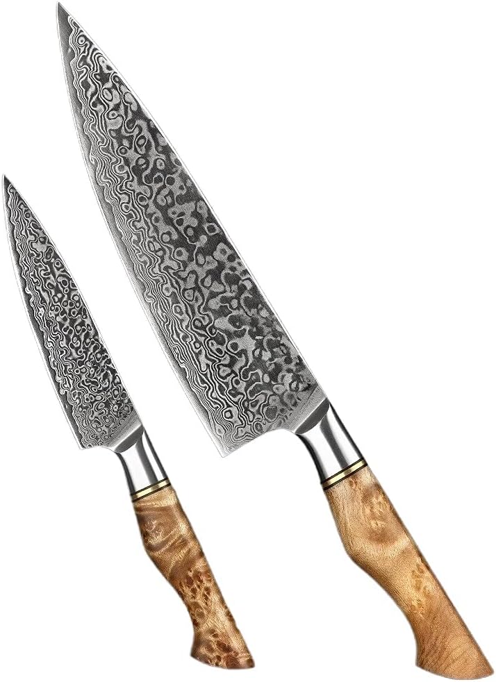 Set Cuchillos Cocina 2 Piezas Acero Inoxidable Madera