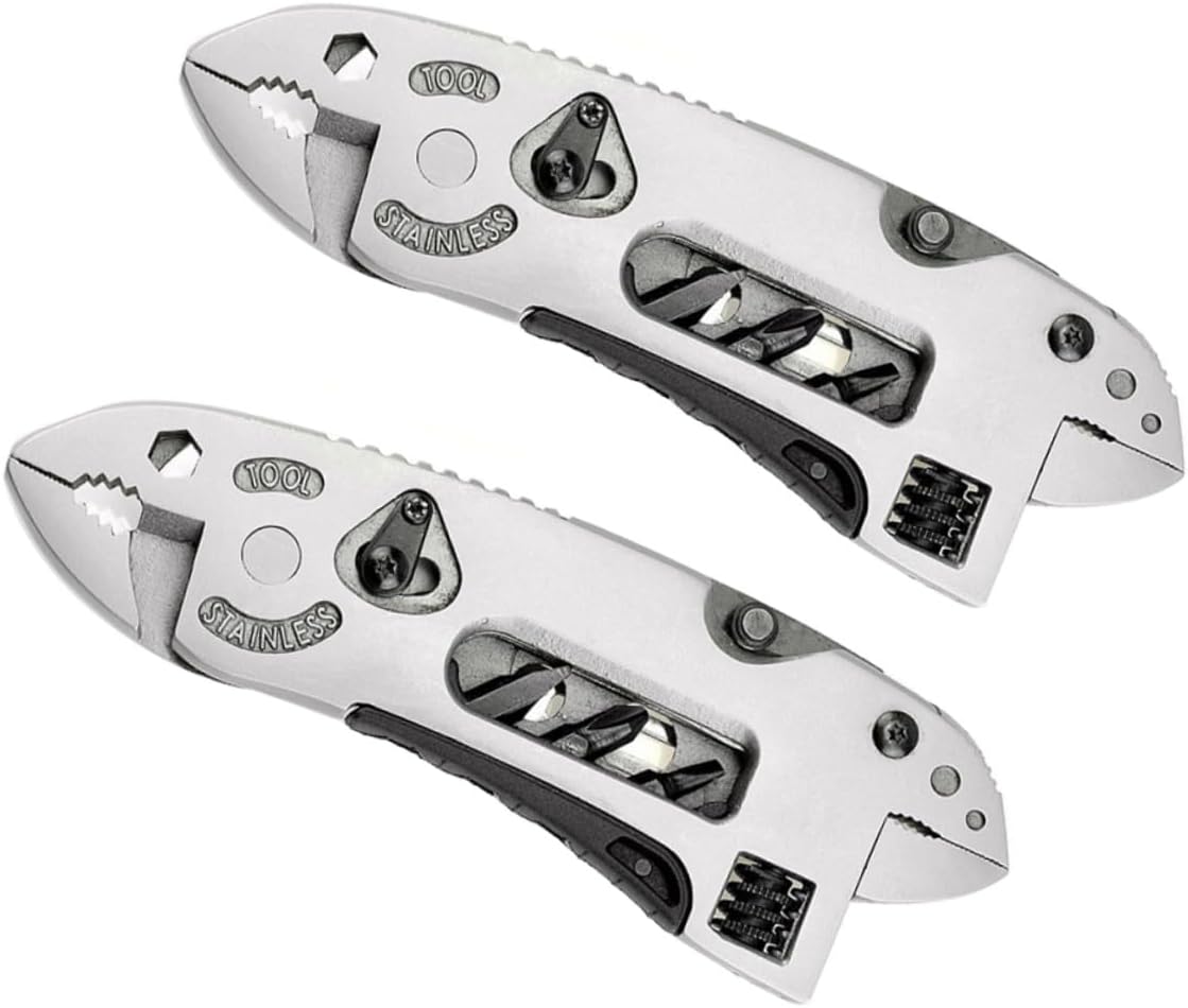 SEWACC 2Pcs Stainless Steel Multi Tool Pliers with Wire Cutters and Portable Wrench for Outdoor Camping Hiking Fishing Survival Gear for Travel and DIY Repairs
