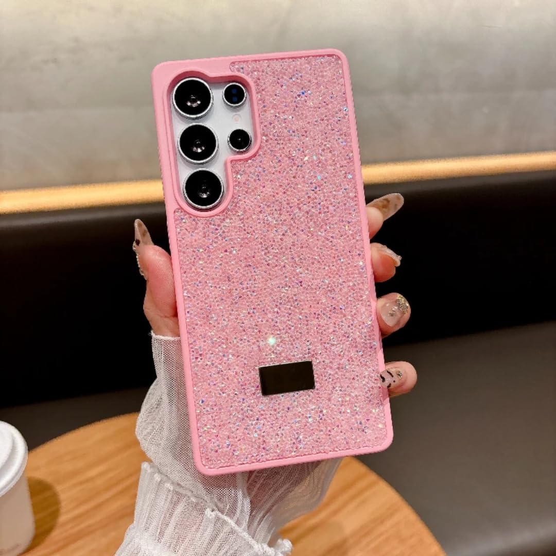 Coque antichoc pour S25 rose avec protection arrière rigide et paillettes éclatantes