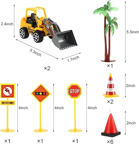 Decoración de fiesta de construcción, 6 velas moldeadas en forma de cono, 2 piezas de decoración de camión de construcción, 1 palmera con coco y 5