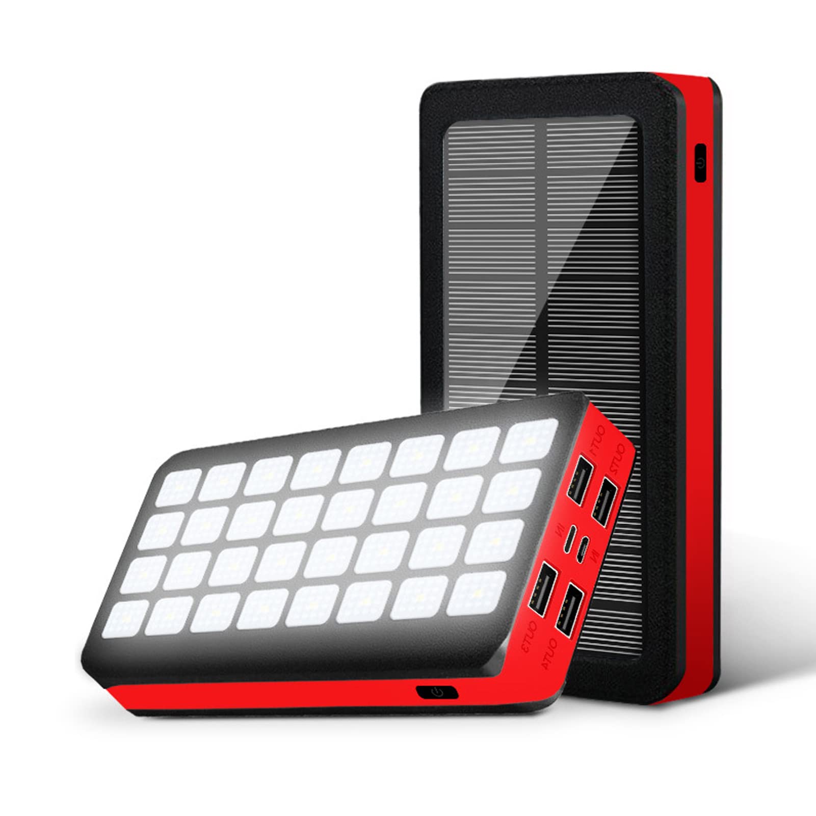 Cocoarm Banque d'énergie Solaire Chargeur Portable Batterie Externe 30000 MAh Batterie Polymère 4 Ports USB 32 Lumière LED Double Entrée pour Camping Randonnée Voyage Utilisation d'urgence