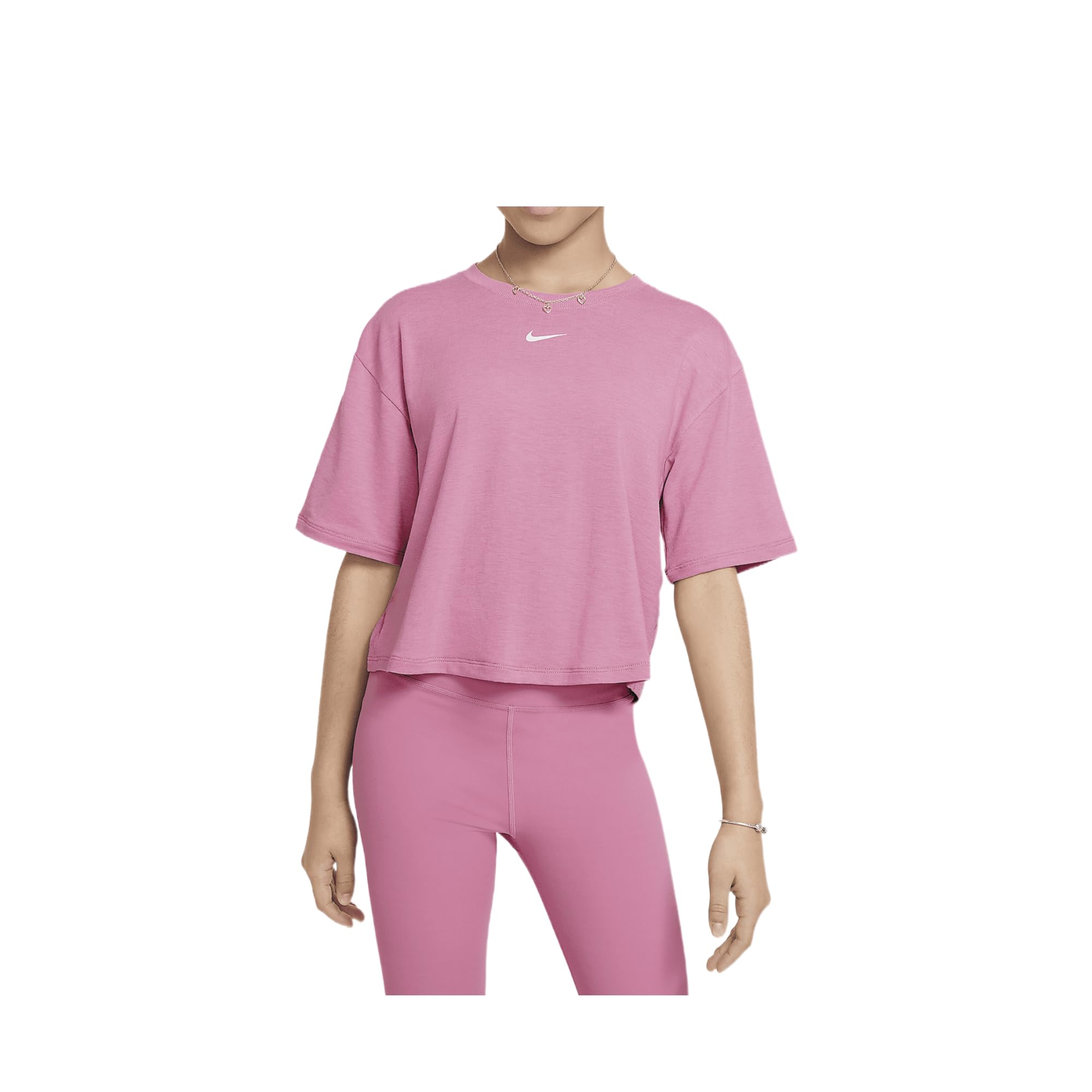 Nike One Relaxed Big Kids' (Girls') Dri-FIT Short-Sleeve Top (Magic Flamingo/White, FZ5602-646) Size X-Large