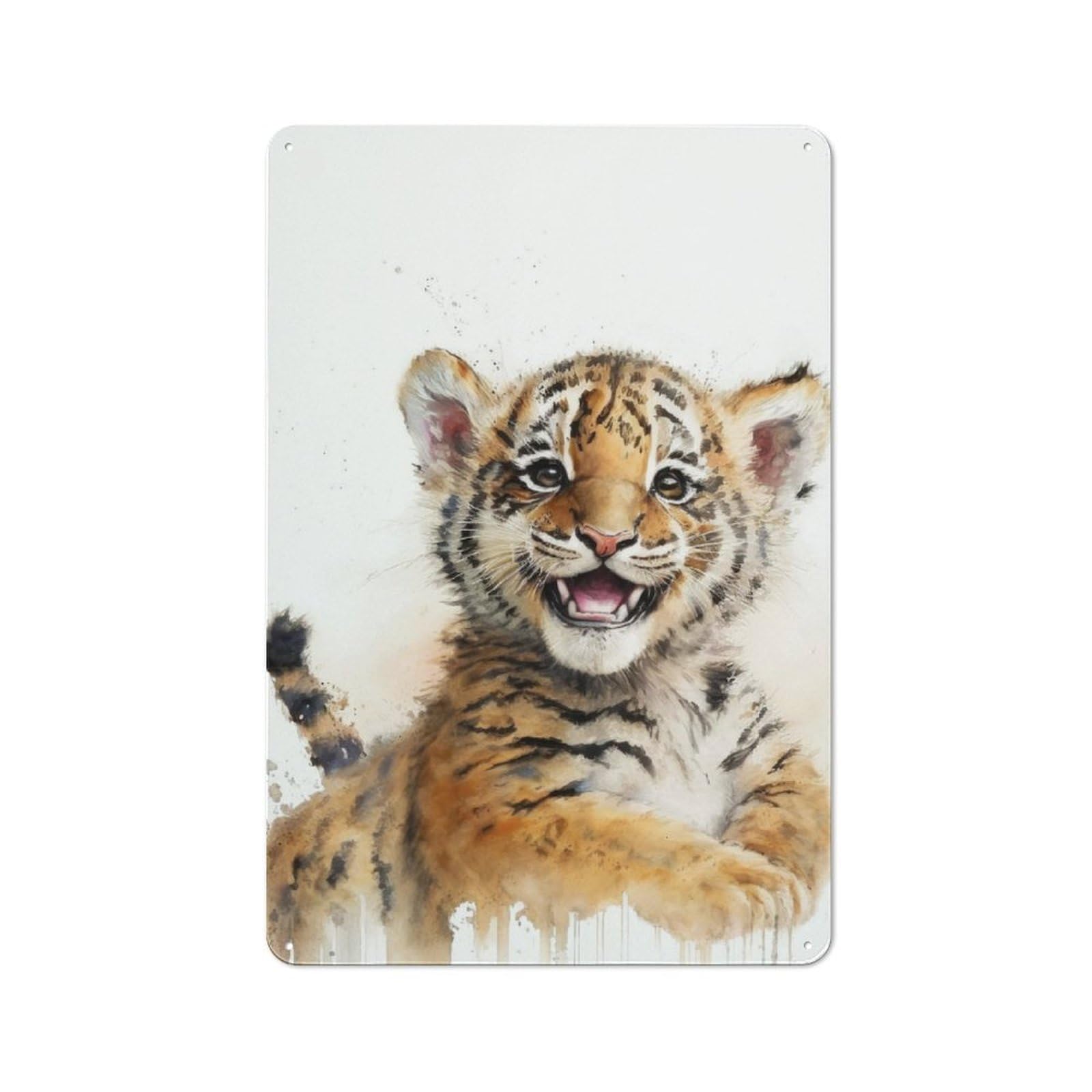 Vintage Metal Sign 30x20cm Featuring Baby Tiger Watercolor, Home Bar Decor for Cafe, Pub, Workshop Or Home Bar