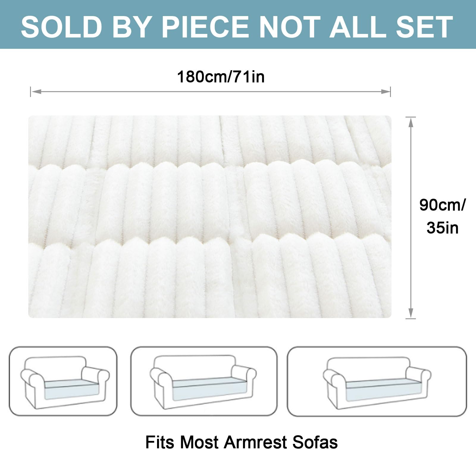 ShowyLive Sofa Covers 1 2 3 4 Seater Non Slip Sofa Slipcovers Super Soft & Thick Corduroy Sofa Cushion Covers Sofa Protectors from Pets/Kids/Dogs(White - Image 2