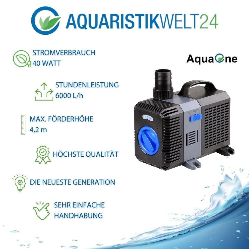 AquaOne CTP-6000 Aquarium & Teichpumpe 40 Watt Eco Motor 6000 l/h Förderpumpe, Pumpe, Aquariumpumpe GERINGER STROMVERBRAUCH!