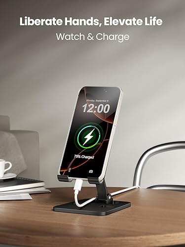 Miniatura 7 de Soporte de teléfono para escritorio, soporte plegable doble para teléfono celular, soporte portátil totalmente ajustable para iPhone 17, 16, 15, 14,