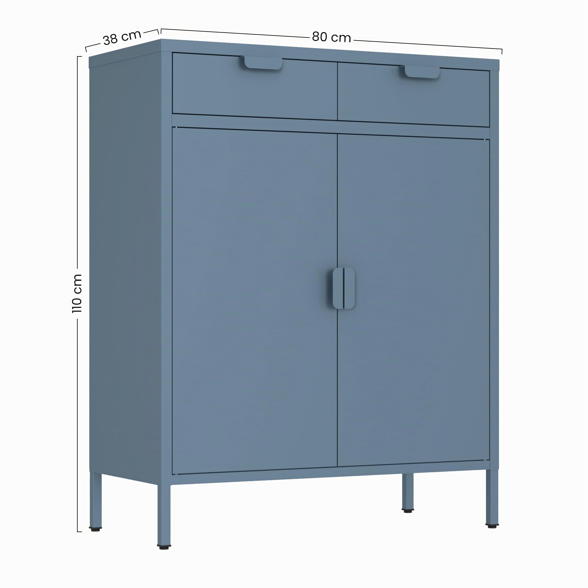 Brigros - Credenza Cucina Moderna In Metallo 2 Ante E 2 Cassetti Con Ripiano Interno 80x38x110 Cm, Mobile Dispensa Salvaspazio Per Cucina, Soggiorno, Ingresso Linea Pop (Ceruleo)
