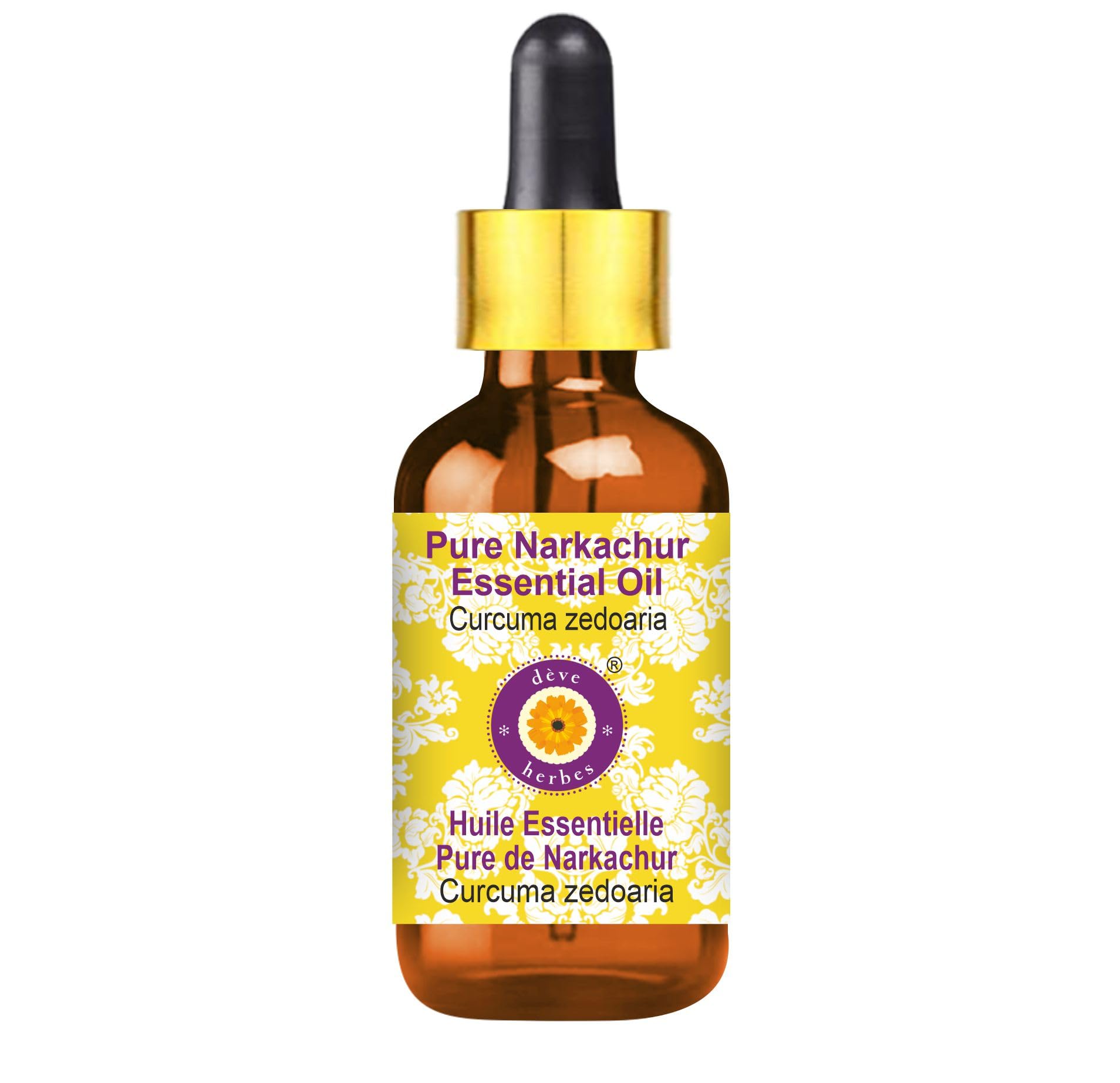Deve Herbes Pure Nar Kachur Essential Oil (Curcuma zedoaria) with Glass Dropper Steam Distilled 5ml (0.16 oz)