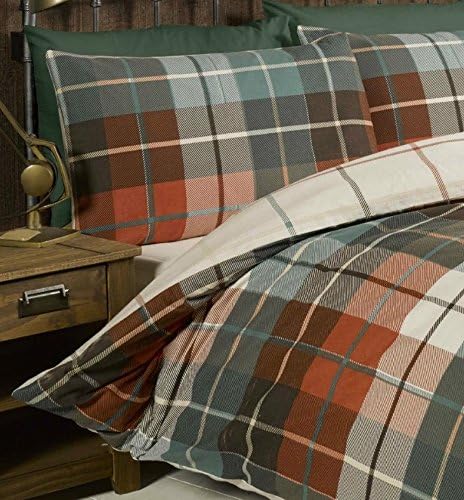 Rapport Home Lomond Check 100 Percent Brushed Cotton Duvet Set, Terracotta, Double
