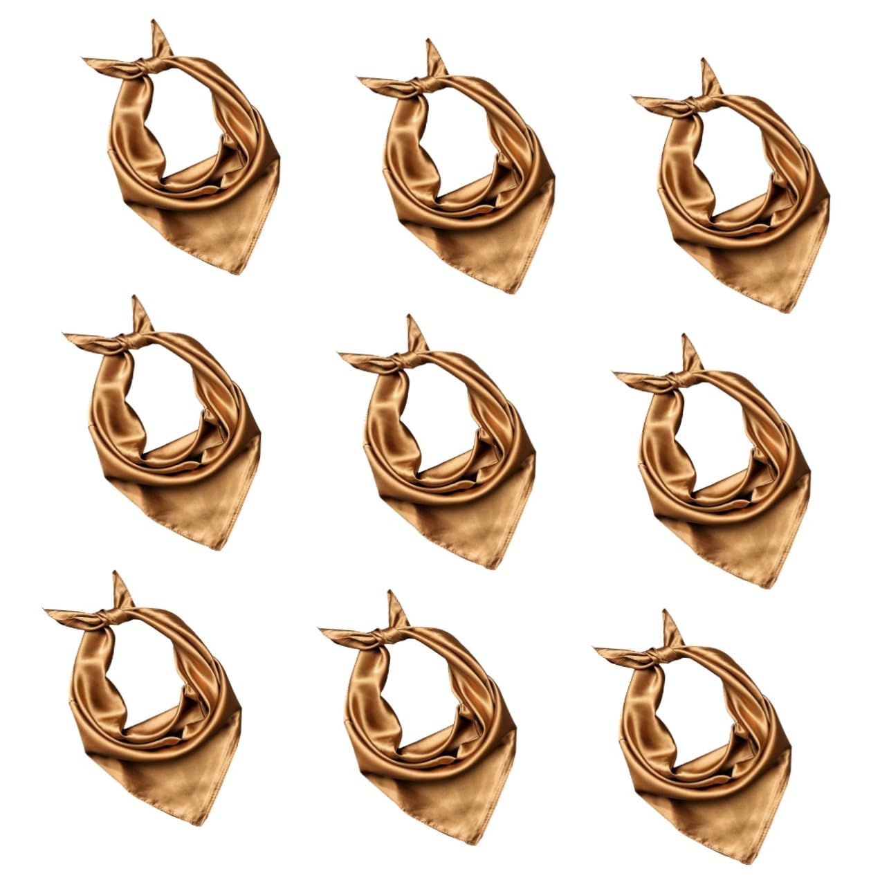 9 Piezas bufanda de mujer Pañuelo cuadrado accesorio de moda mujer bufanda de seda para envoltura de seda para la cabeza pañuelo de de color liso Golden