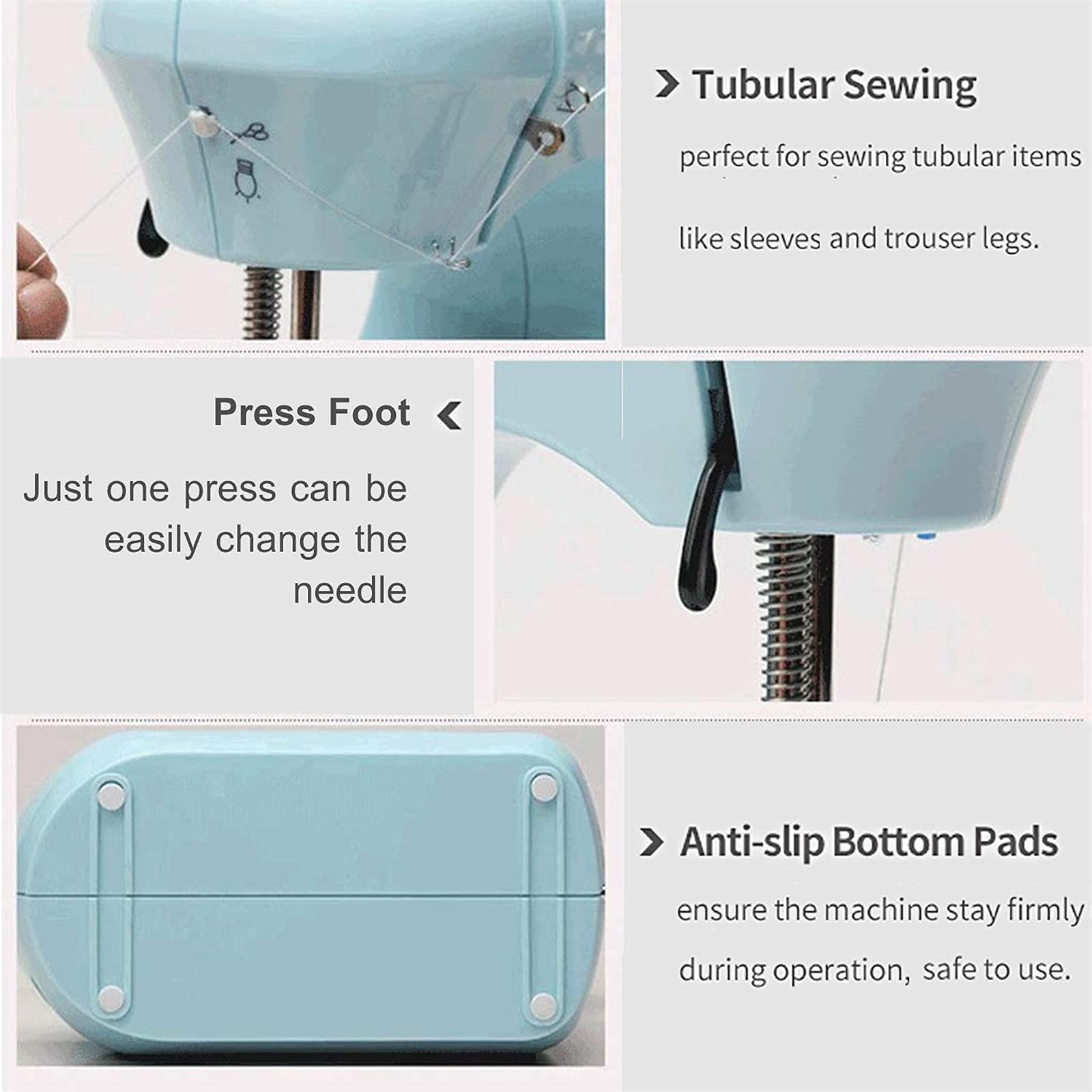 Mini máquina de Coser Mini máquina de Coser Rosca Doble Ajustable de 2 velocidades con Luces y Pedal de Corte Fácil de Usar (Azul, Talla única)