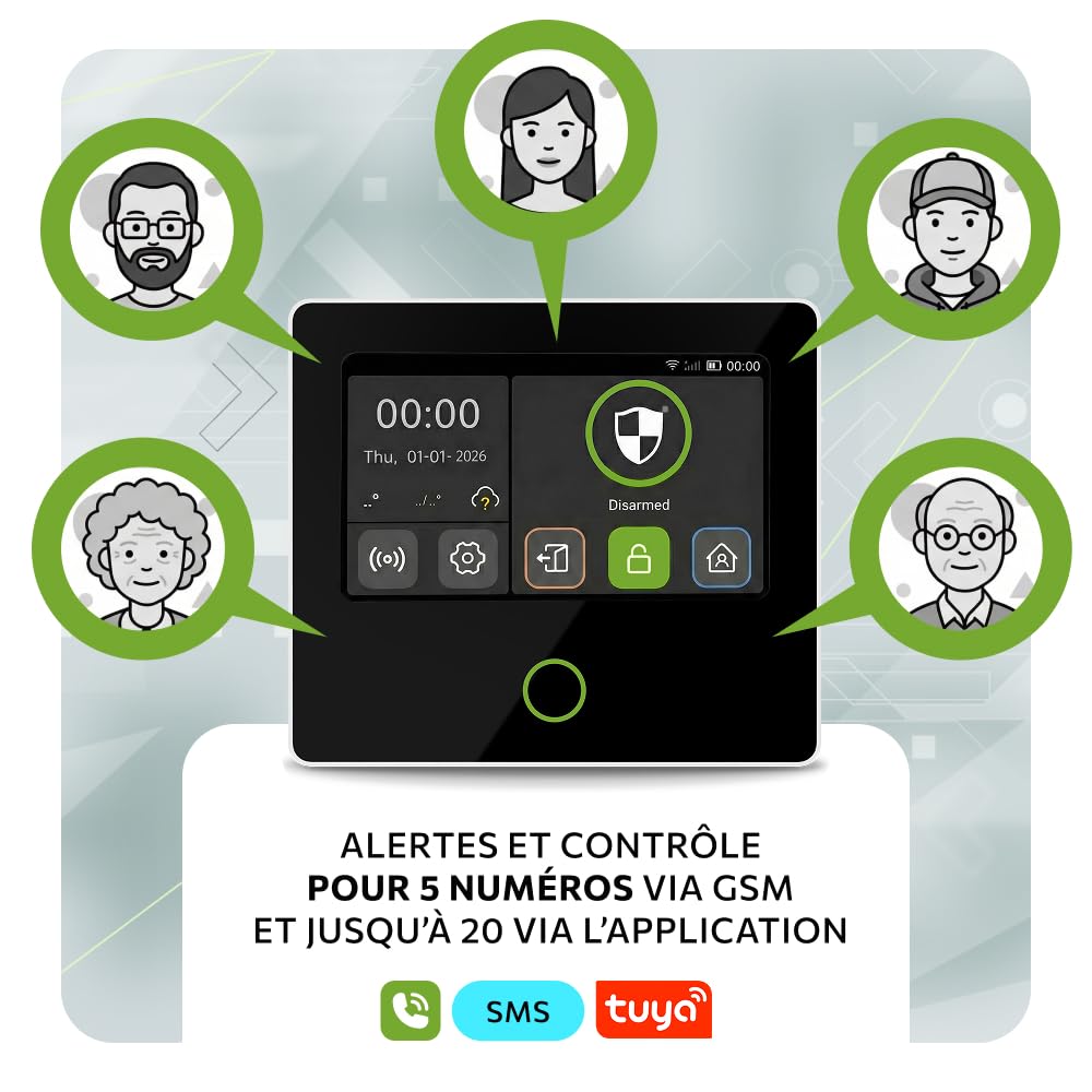 HXA502 Kit Alarme sans Fil WiFi + GSM 4G | Système d’Alarme avec Sirène Solaire, 9X Détecteurs PIR, 9X Capteurs d’Ouverture | Idéal pour Habitation & Garage, Kit de Sécurité Connecté