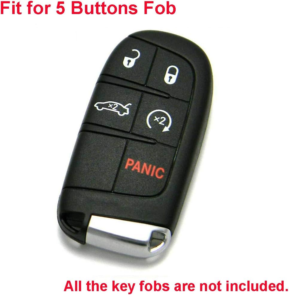 Simple Setup 2 Pack 5 Buttons Soft Silicone Rubber Remote Keyless Key Fob Cover Case Shell for Compatible Jeep Grand Cherokee Challenger Charger Dart Durango Journey Chrysler 300, Red Blue Buttons