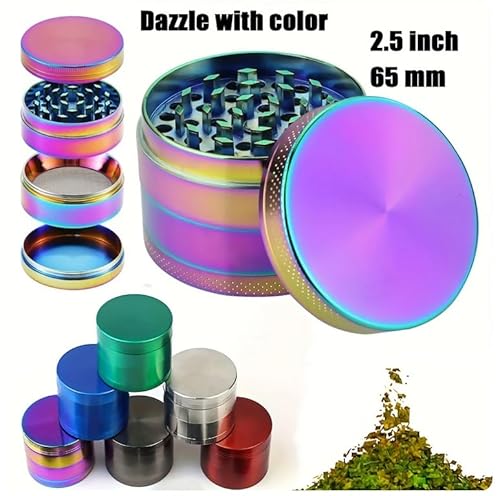 High Mc Fly Pocketgrinder Maxi - Rainbow Optik, schwarz 4-Lagig, Tabakmühle, Gewürzmühle & Kräutermühle mit Reinigungsbürste Ø 40mm (bunt)